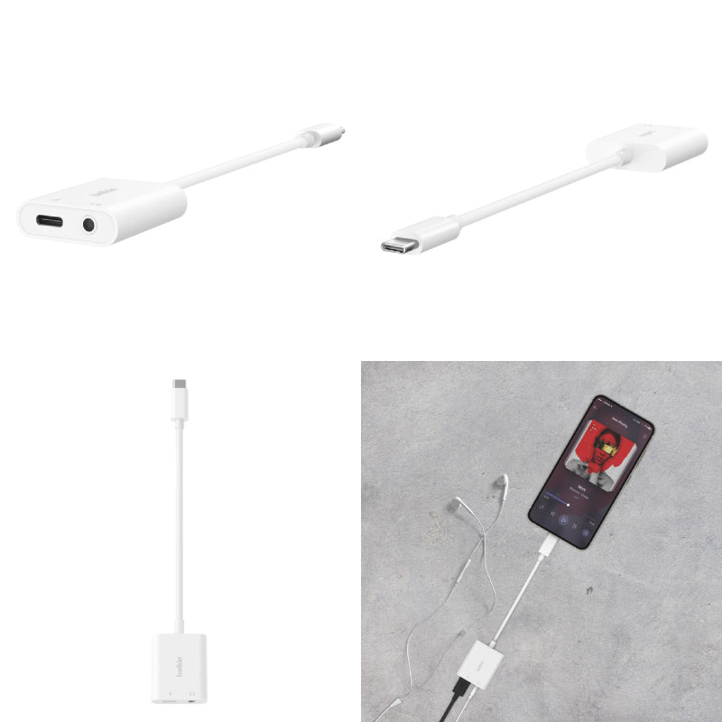 BELKIN RockStar 3.5mmオーディオ + USB-C充電アダプター 最大60W PD対応 ホワイト