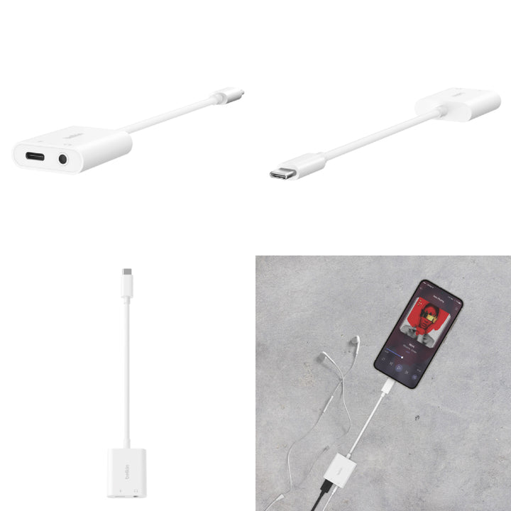 BELKIN RockStar 3.5mmオーディオ + USB-C充電アダプター 最大60W PD対応 ホワイト