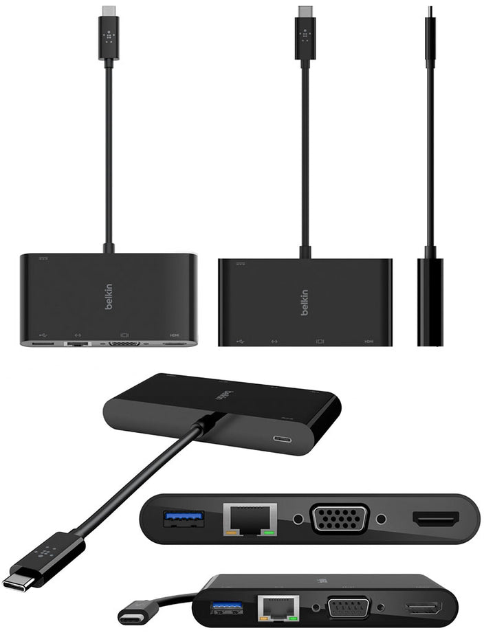 BELKIN USB-C マルチメディア + USB-C 100W PD対応 変換アダプタ(LANポート、HDMI、VGA, USB-A、USB-C)