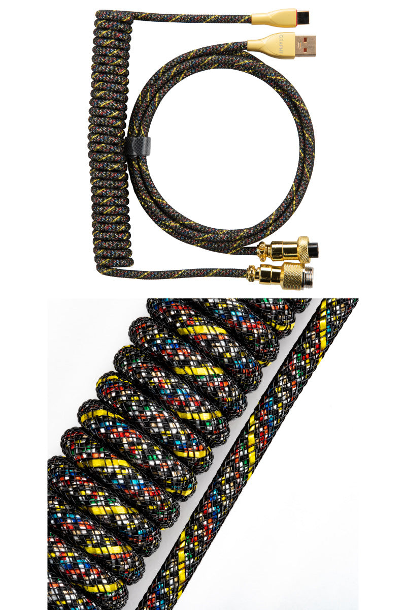 Team GRAPHT PP / PE二層編組 カスタムコイルケーブル USB Type-C - USB A アビエーションコネクタ仕様 最大3.35m パイソン