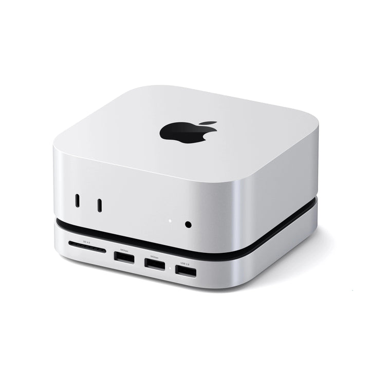 Satechi MAC MINI M4 ハブ & スタンド NVMe SSD エンクロージャー搭載(2230/2242/2260/2280)  M4 Mac Mini モデル対応 10Gbps USB-A x2/USB-Aデータポート/ UHS-II 対応 SDカードリーダー