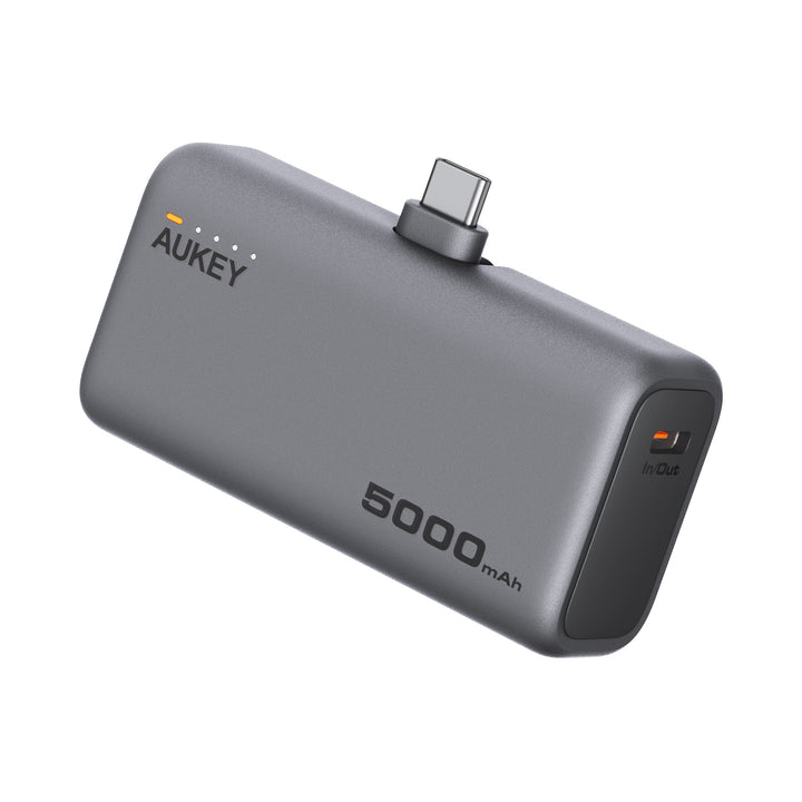 AUKEY モバイルバッテリー Spark Mini 5000mAh PD対応 20W 直挿し 折りたたみスタンド USB-C 2ポート 出力 USB-C 2ポート入力 グレー