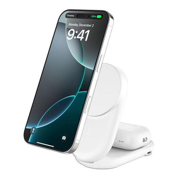 BELKIN Qi2 25W 2-in-1 折りたたみ式マグネット充電器 ラウンド型 MagSafe対応