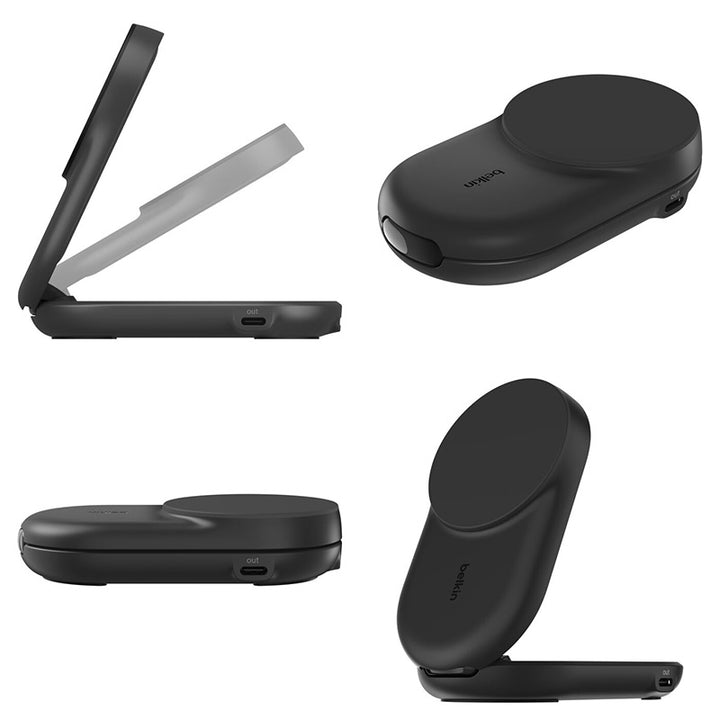 BELKIN Qi2 25W 2-in-1 折りたたみ式マグネット充電器 ラウンド型 MagSafe対応