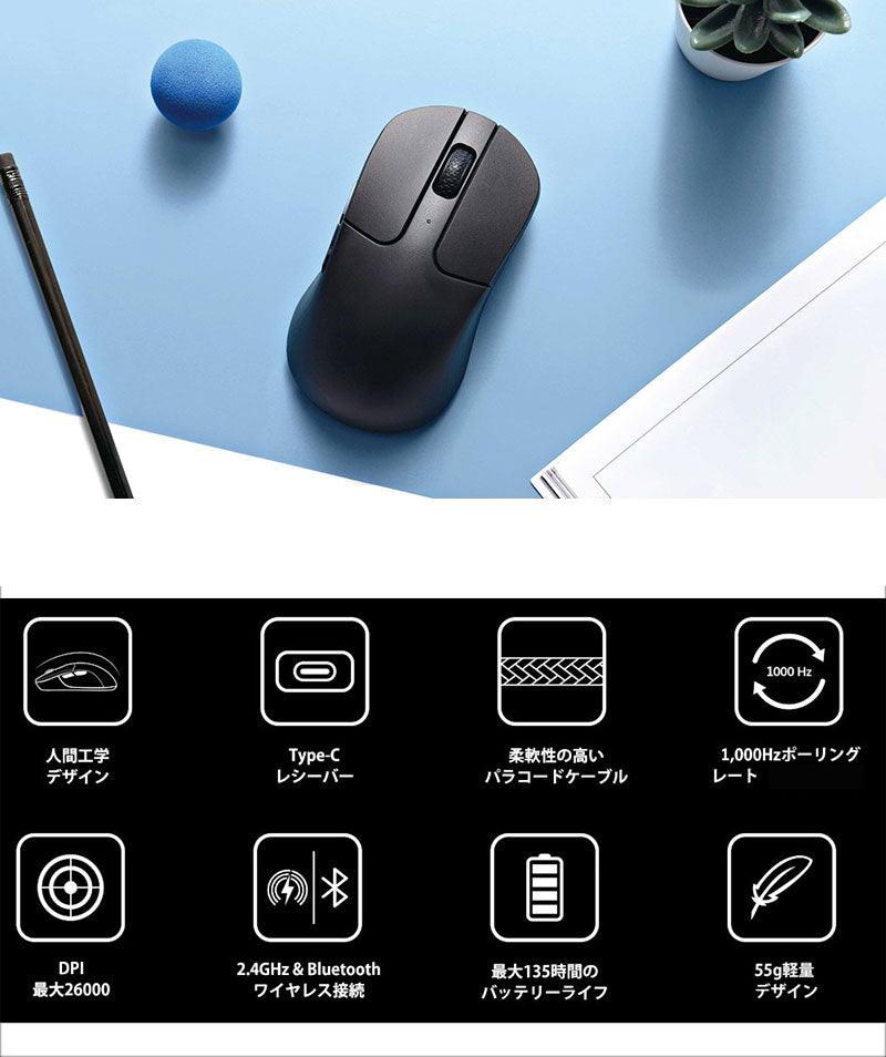 Keychron M3 Mini ワイヤレスマウス 有線 / Bluetooth 5.1 / 2.4GHz ワイヤレス対応 USB A / Type-C レシーバー付属