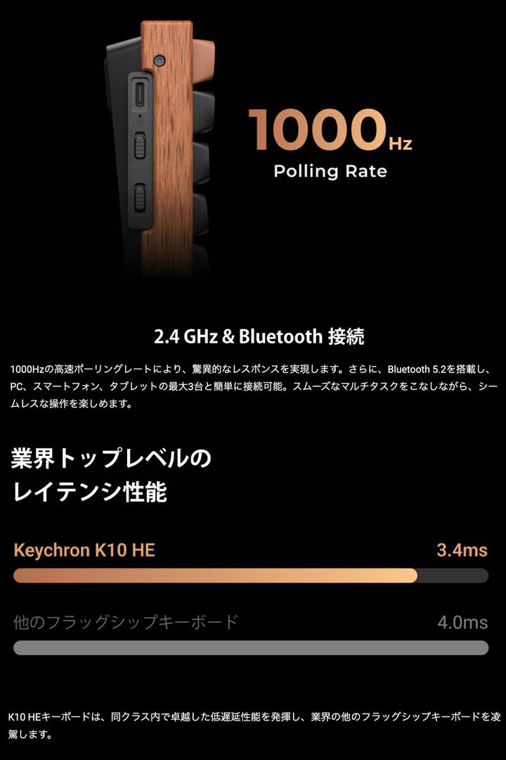 Keychron K10 HE スペシャルエディション QMK Mac英語配列 有線 / Bluetooth 5.1 / 2.4GHz ワイヤレス両対応 フルサイズ ホットスワップ Gateron ダブルレール・マグネティックスイッチ Nebula RGBライト カスタムメカニカルキーボード