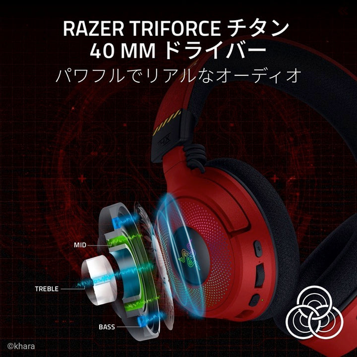 Razer Kraken V4 EVANGELION (EVA-02) Edition THX Spatial Audio 7.1ch サラウンド対応 Bluetooth 5.3 / 2.4GHz ワイヤレス 両対応 『エヴァンゲリオン』コラボ ワイヤレスゲーミングヘッドセット