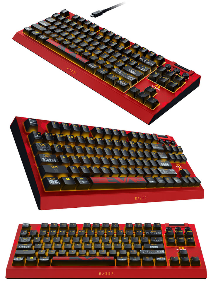 Razer BlackWidow V4 TKL HyperSpeed EVANGELION (EVA-02) Edition Orange Switch 英語配列  有線 / Bluetooth / 2.4GHz ワイヤレス 両対応 オレンジ軸 ホットスワップ対応 メディアキー/ローラー＆マクロキー搭載 メカニカル ゲーミングキーボード 『エヴァンゲリオン』コラボ テンキーレスワイヤレスゲーミングキーボード