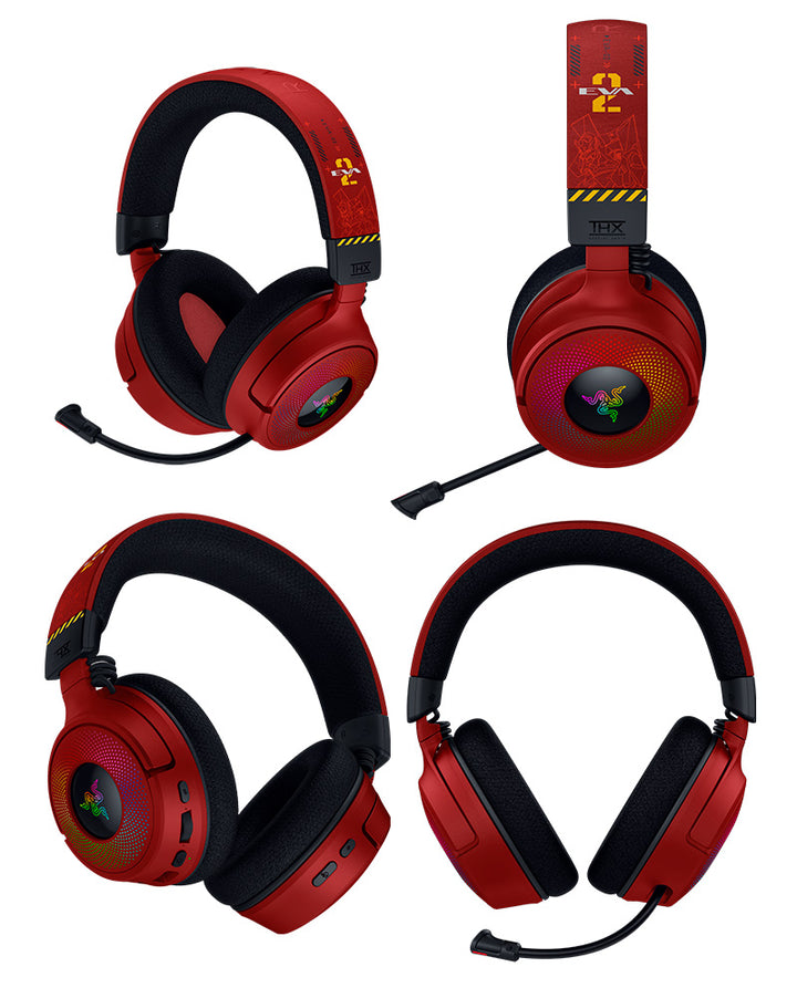 Razer Kraken V4 EVANGELION (EVA-02) Edition THX Spatial Audio 7.1ch サラウンド対応 Bluetooth 5.3 / 2.4GHz ワイヤレス 両対応 『エヴァンゲリオン』コラボ ワイヤレスゲーミングヘッドセット