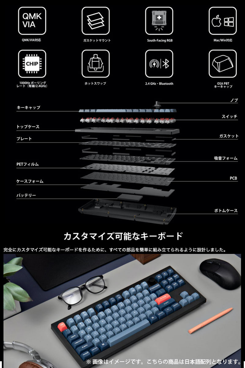 Keychron V3 MAX QMK/VIA Mac日本語配列 Bluetooth 5.1 / 2.4GHz ワイヤレス 両対応 テンキーレス ホットスワップ Gateron Jupiter スイッチ RGBライト カスタムメカニカルキーボード