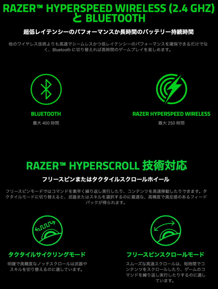 Razer Naga V2 HyperSpeed 21ボタン 2.4GHz / Bluetooth 5.0 ワイヤレス 両対応 ゲーミングマウス