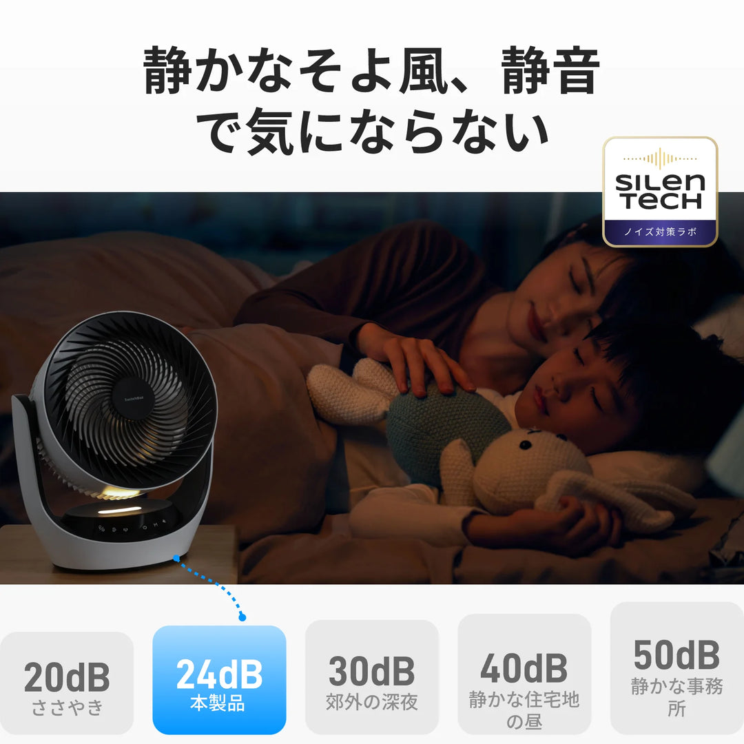 SwitchBot スマートサーキュレーター Lite  電源コード式 静音 首振り 〜30畳 DCモーター 節電 充無段階風量調整 リモコン付き W3800511