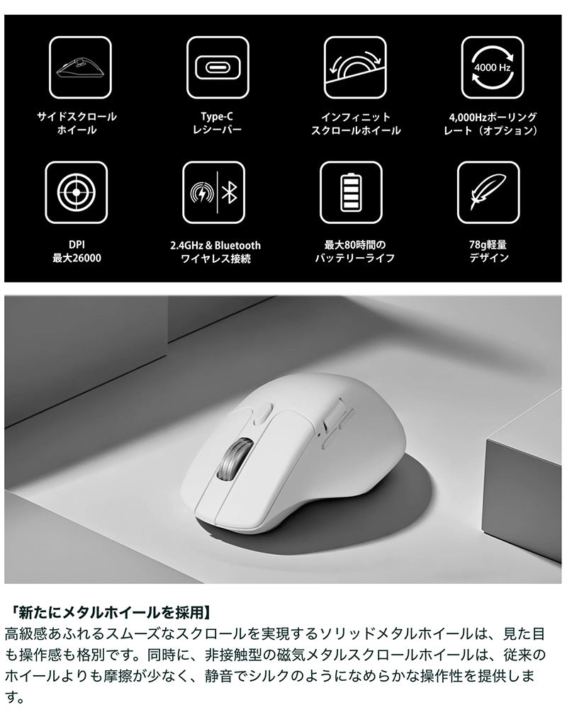 Keychron M6 ワイヤレスマウス オール静音マイクロスイッチ 有線 / Bluetooth 5.1 / 2.4GHz ワイヤレス対応 USB A / Type-C レシーバー付属 PixArt 3311