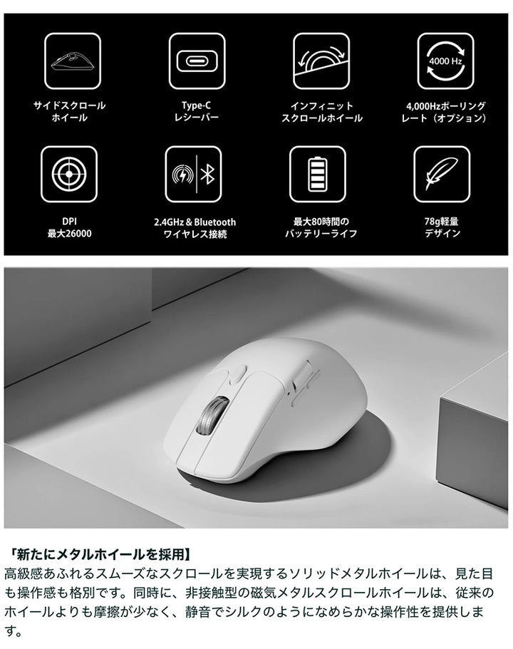 Keychron M6 ワイヤレスマウス オール静音マイクロスイッチ 有線 / Bluetooth 5.1 / 2.4GHz ワイヤレス対応 USB A / Type-C レシーバー付属 PixArt 3311