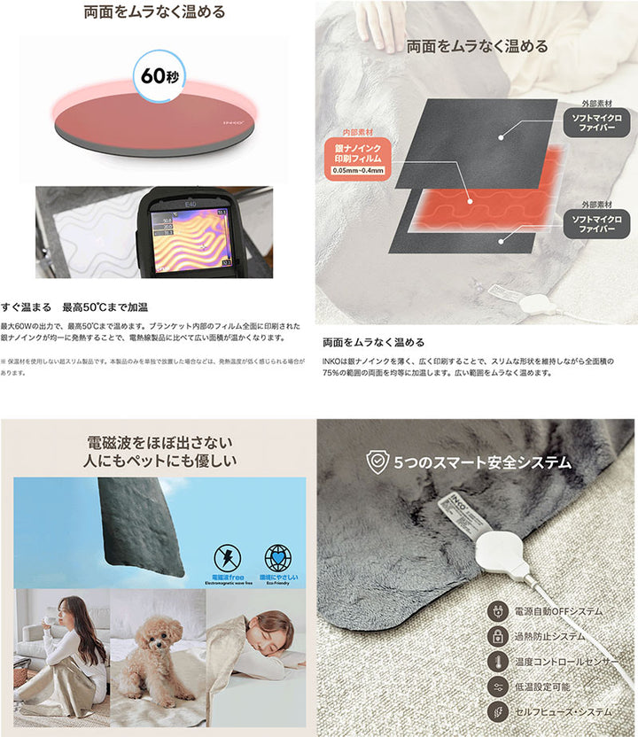 INKO Premium Microfiber Electric Branket ホットブランケット インコ ヒーター