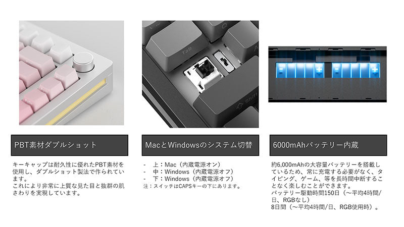 MonsGeek M1W-SP 英語配列 有線 / 2.4GHz / Bluetooth 5.0 ワイヤレス Akko V3 Piano Proスイッチ テンキーレス メカニカルキーボード