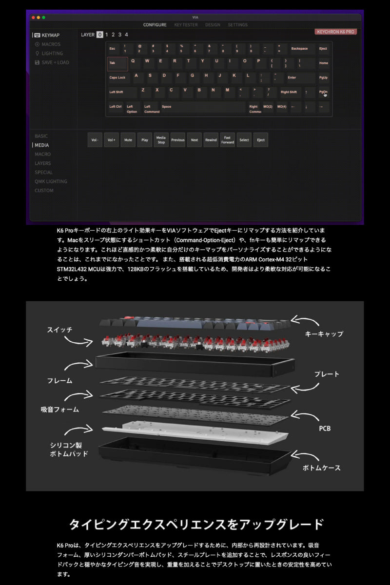 Keychron K6 Pro QMK/VIA Mac日本語配列 有線 / Bluetooth 5.1 ワイヤレス 両対応 テンキーレス ホットスワップ Keychron K Pro 71キー RGBライト メカニカルキーボード