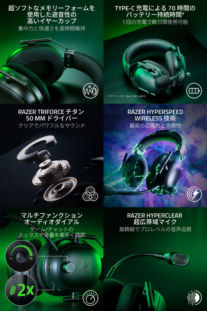 Razer BlackShark V2 Pro for Xbox Windows Sonic対応 Bluetooth 5.2 / 2.4GHz ワイヤレス 両対応 eスポーツ向け ゲーミングヘッドセット