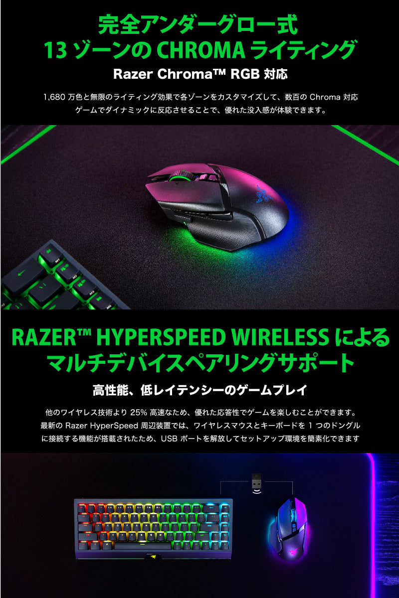 Razer Basilisk V3 Pro 有線 / Bluetooth 5.0 / 2.4GHz ワイヤレス 両対応 チルトホイール搭載 光学式 ゲーミングマウス