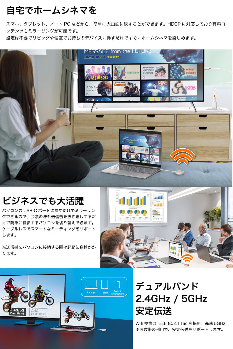 j5 create ScreenCast USB Type-C to HDMI ワイヤレスエクステンダー 送受信機