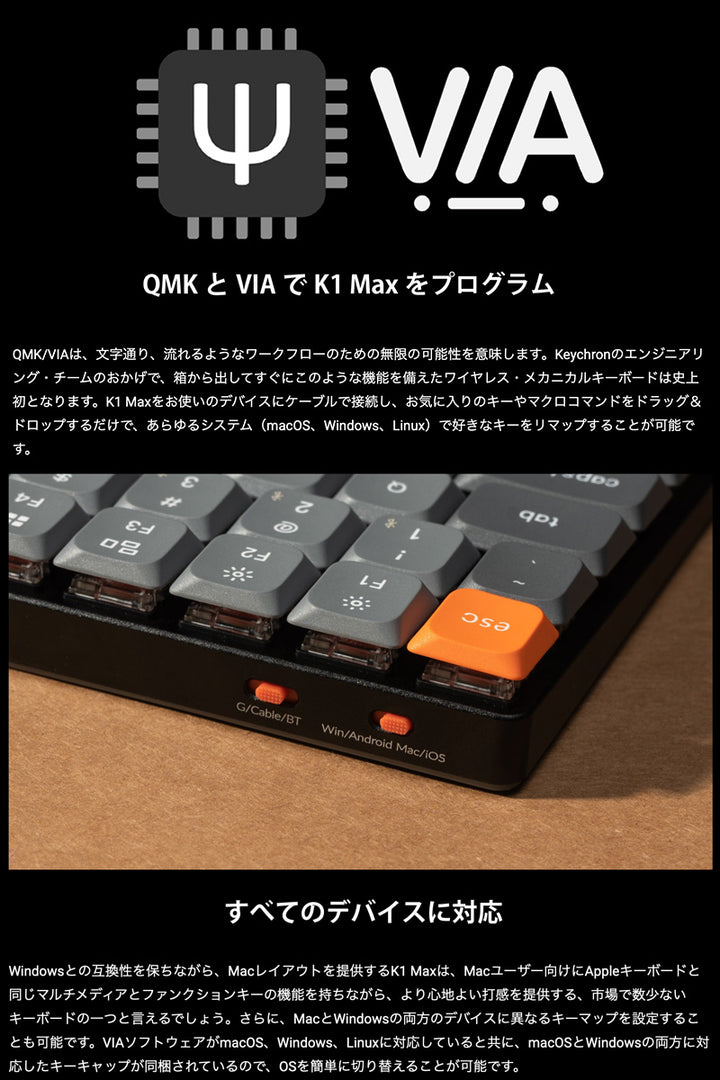 Keychron K1 Max 英語配列  ワイヤレス カスタムメカニカルキーボード レトロカラー | ロープロファイルGateronメカニカル2.0 |  White LED  キークロン