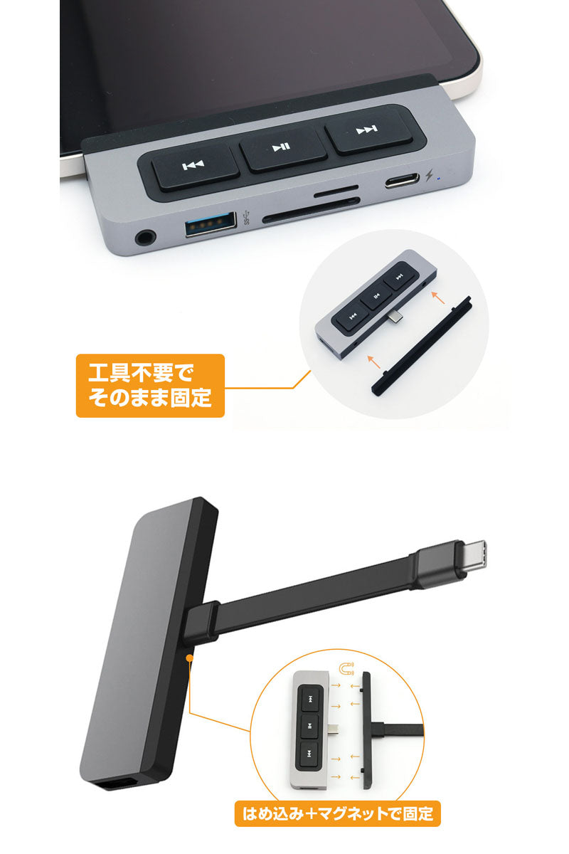 HYPER++ HyperDrive iPad 6-in-1 USB-C Media Hub PD対応 HDMI SD / micro SD 3.5mmオーディオ USBハブ スペースグレー