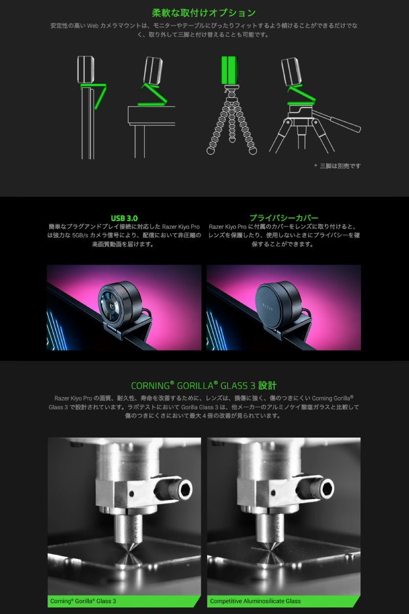 Razer Kiyo Pro 2.1メガピクセル 1080p 60FPS 高性能アダプティブライトセンサー搭載 webカメラ