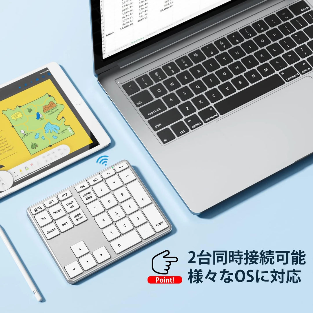 iClever Bluetooth 5.1 ワイヤレス テンキー IC-KP10 シルバーホワイト テンキー 片手デバイス Mac /Windows/iOS/Android 対応