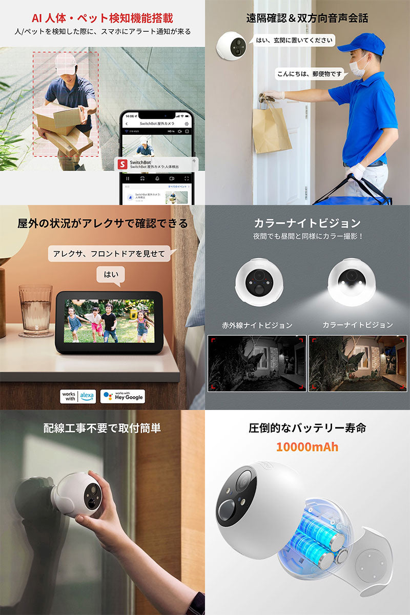 SwitchBot 防犯カメラ スイッチボット 屋外カメラ Alexa - 防犯カメラ