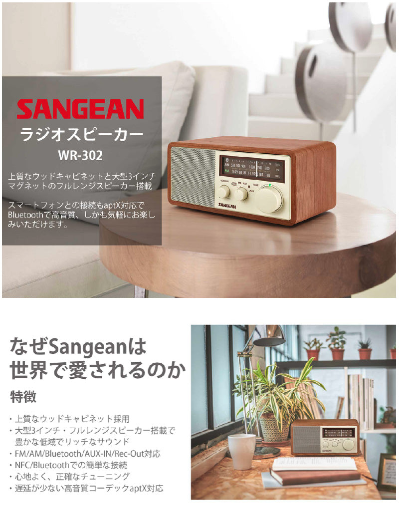 Sangean WR-302 ワイドFM / AMラジオ Bluetooth スピーカー