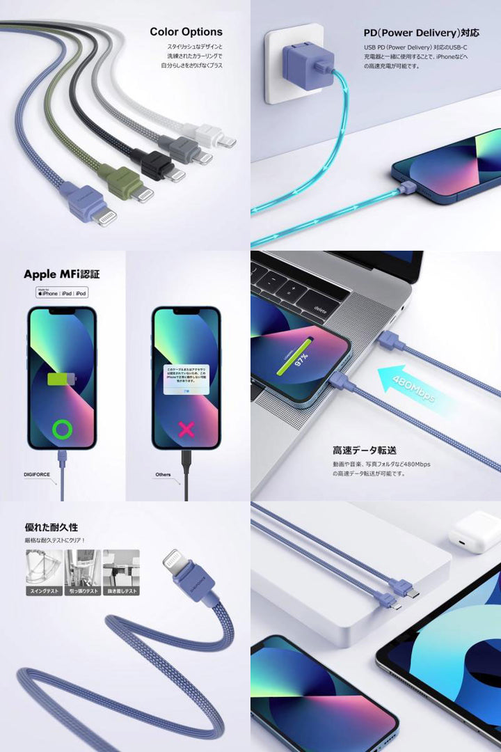 DIGIFORCE USB Type-C to Lightning Cable PD対応