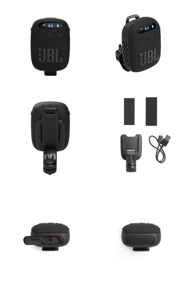 JBL WIND 3 IP67 防水防塵 Bluetooth 5.0 バイクマウント ワイヤレススピーカー ワイドFM / MicroSD / AUX入力 ハンズフリー通話対応 ブラック