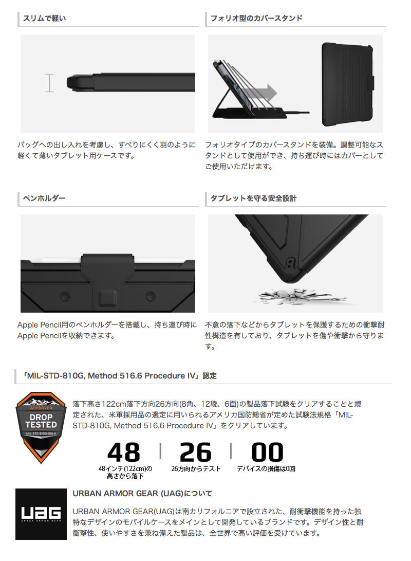 UAG 11インチ iPad Pro M2 第4世代/ M1 第3世代 / iPad Air 第5 / 4世代 METROPOLIS SE (メトロポリス) 耐衝撃 フォリオケース