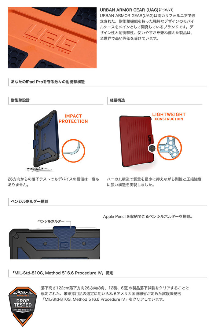 UAG iPad 9th / 8th / 7th 耐衝撃 メトロポリスケース フォリオケース (アップルペンシルホルダー付き)