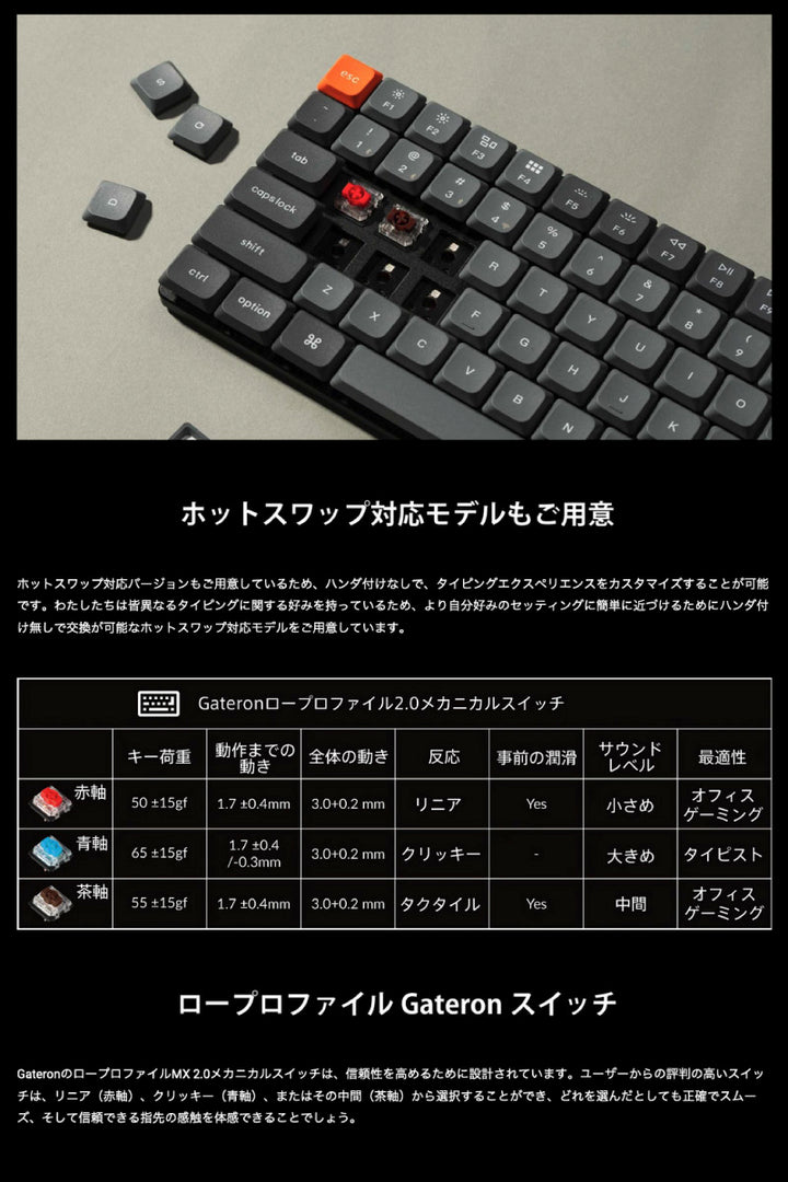 Keychron K3 Max QMK/VIA Mac英語配列 有線 / Bluetooth 5.1 ワイヤレス 両対応 テンキーレス ホットスワップ Gateron ロープロファイル 2.0 メカニカルキーボード