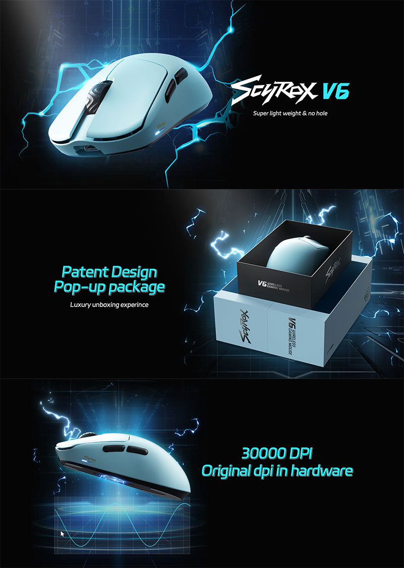 SCYROX V6 2.4GHz ワイヤレス 両対応 8K対応 40g Pixart 3950センサー Omron光学スイッチ ゲーミングマウス