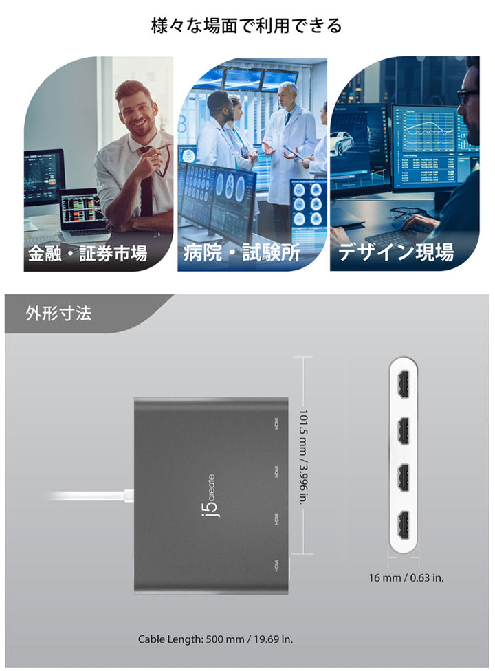 j5 create Type-C to 4ポート HDMI ディスプレイアダプター