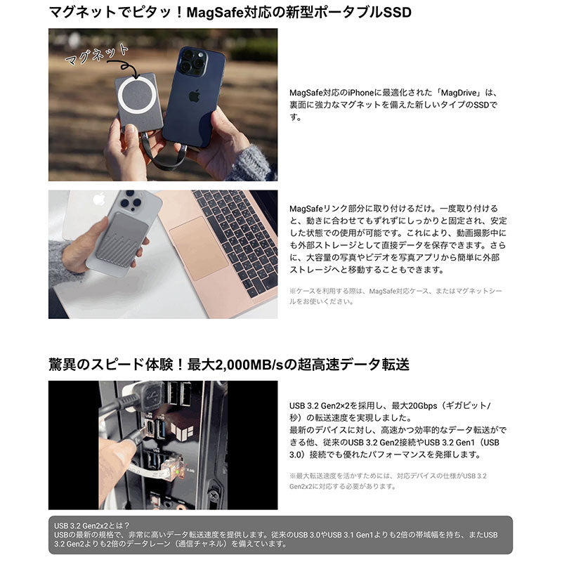 HACRAY MagDrive MagSafe対応 ポータブルSSD iPhone 16 / 15シリーズ対応