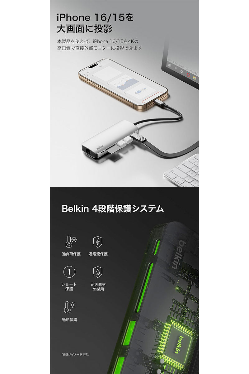 ⭕️ 美品⭕️ Belkin 6-in-1 USB イーサネット ハブ PD BELKIN Connect USB-C 6-in-1 イーサネットハブ PD対応 100W 4K