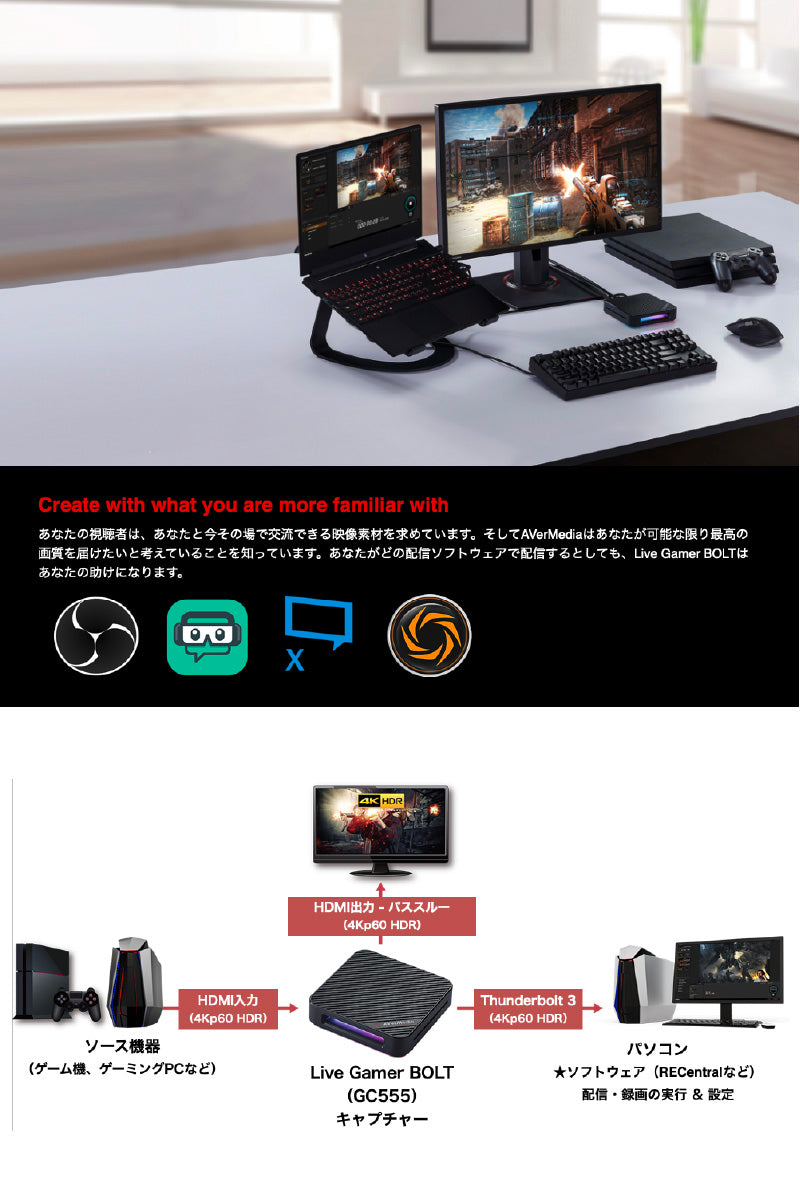 AVerMedia TECHNOLOGIES Live Gamer BOLT 4K/60fps HDR対応 Thunderbolt 3 外付け キャプチャーデバイス