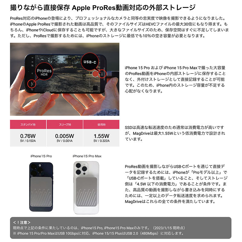 HACRAY MagDrive MagSafe対応 ポータブルSSD iPhone 16 / 15シリーズ対応