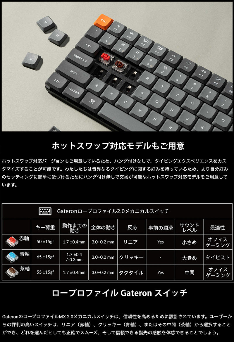 Keychron K3 Max ワイヤレス メカニカルキーボード 日本語配列 ダブルショットキーキャップ Gateron ロープロファイル 2.0 PBT  Mac / Windows 対応