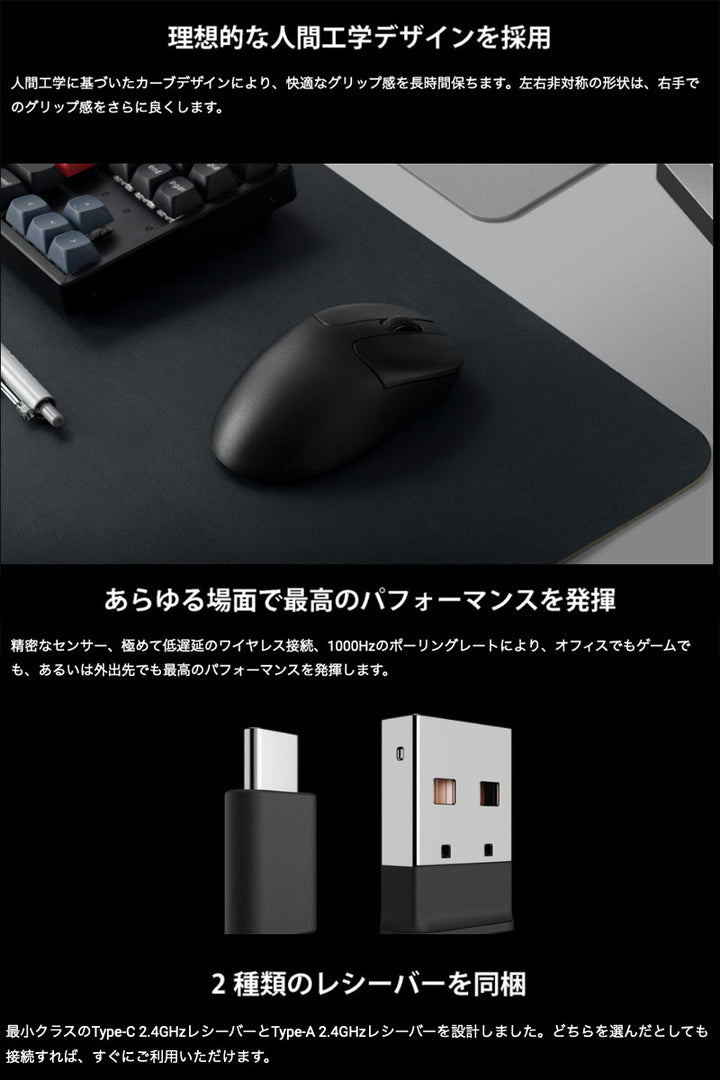 Keychron M2 Mini 超軽量 ワイヤレスマウス 50g  PixArt 3395センサー Windows Mac 対応