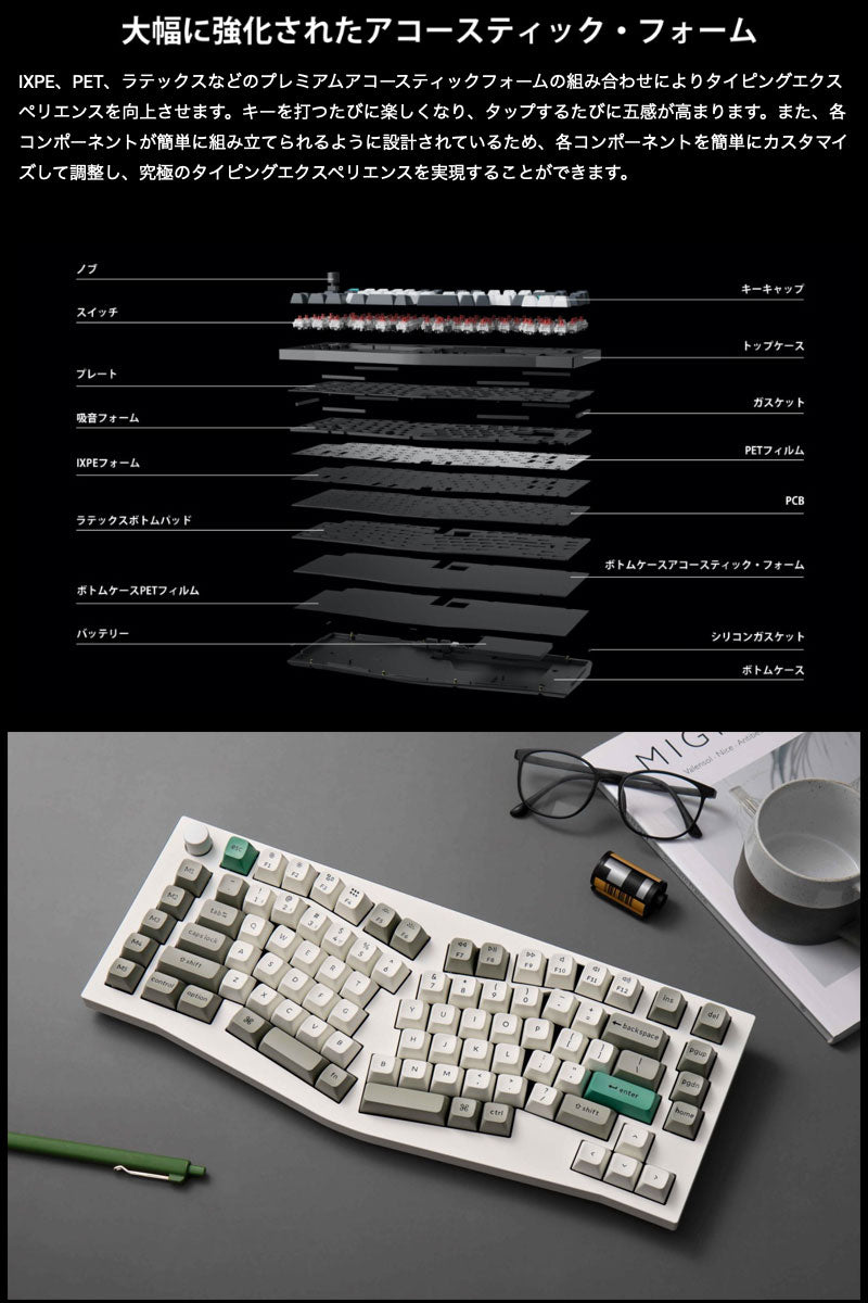 Keychron Q10 Max ワイヤレス カスタムメカニカルキーボード Aliceレイアウト Gateron Jupiter RGBライト  Mac Windows対応