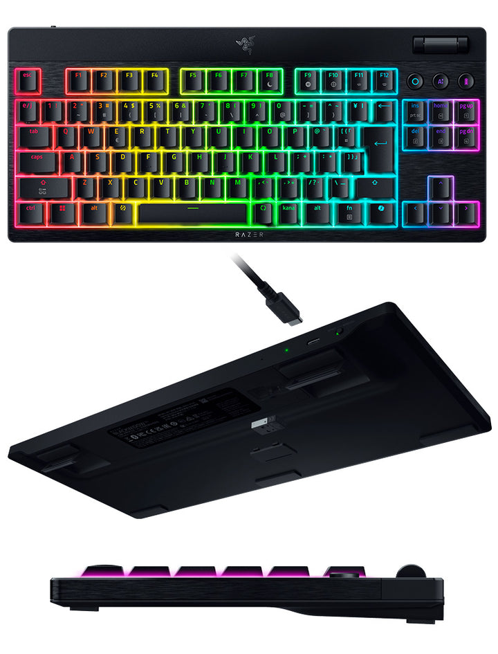 Razer BlackWidow V4 Low-profile Tenkeyless HyperSpeed JP Yellow Linear Switch 日本語配列 有線 / Bluetooth / 2.4GHz ワイヤレス 両対応 テンキーレス 黄軸 ワイヤレス薄型メカニカルゲーミングキーボード