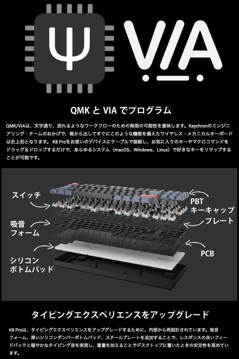 Keychron K8 Pro 日本語配列 (JIS配列)  ワイヤレス メカニカルキーボード  Windows/Android/Mac/iOS対応