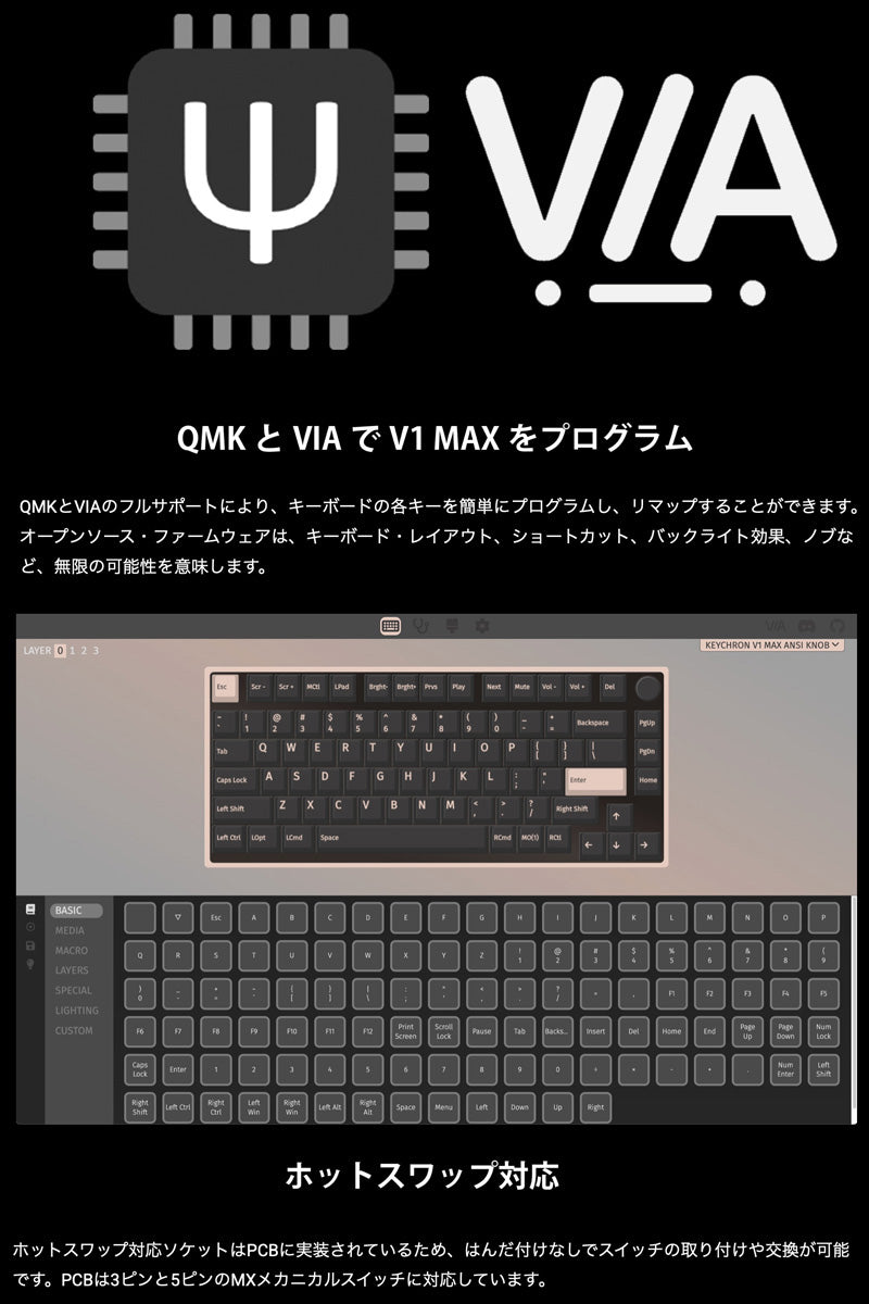 Keychron V1 Max 日本語配列キーボード 本体 Keychron V1 Max QMK/VIA ワイヤレス カスタム メカニカル