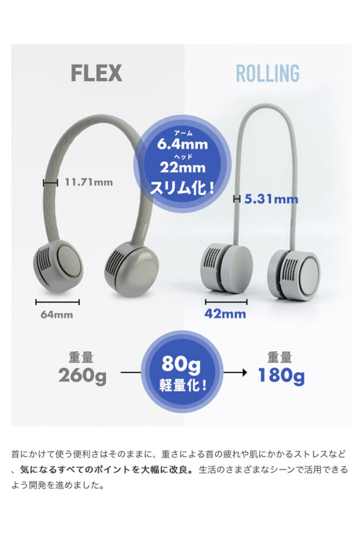 DANSOON Neck Band Fan Rolling コンパクト 首かけ 扇風機 ポーチ付き