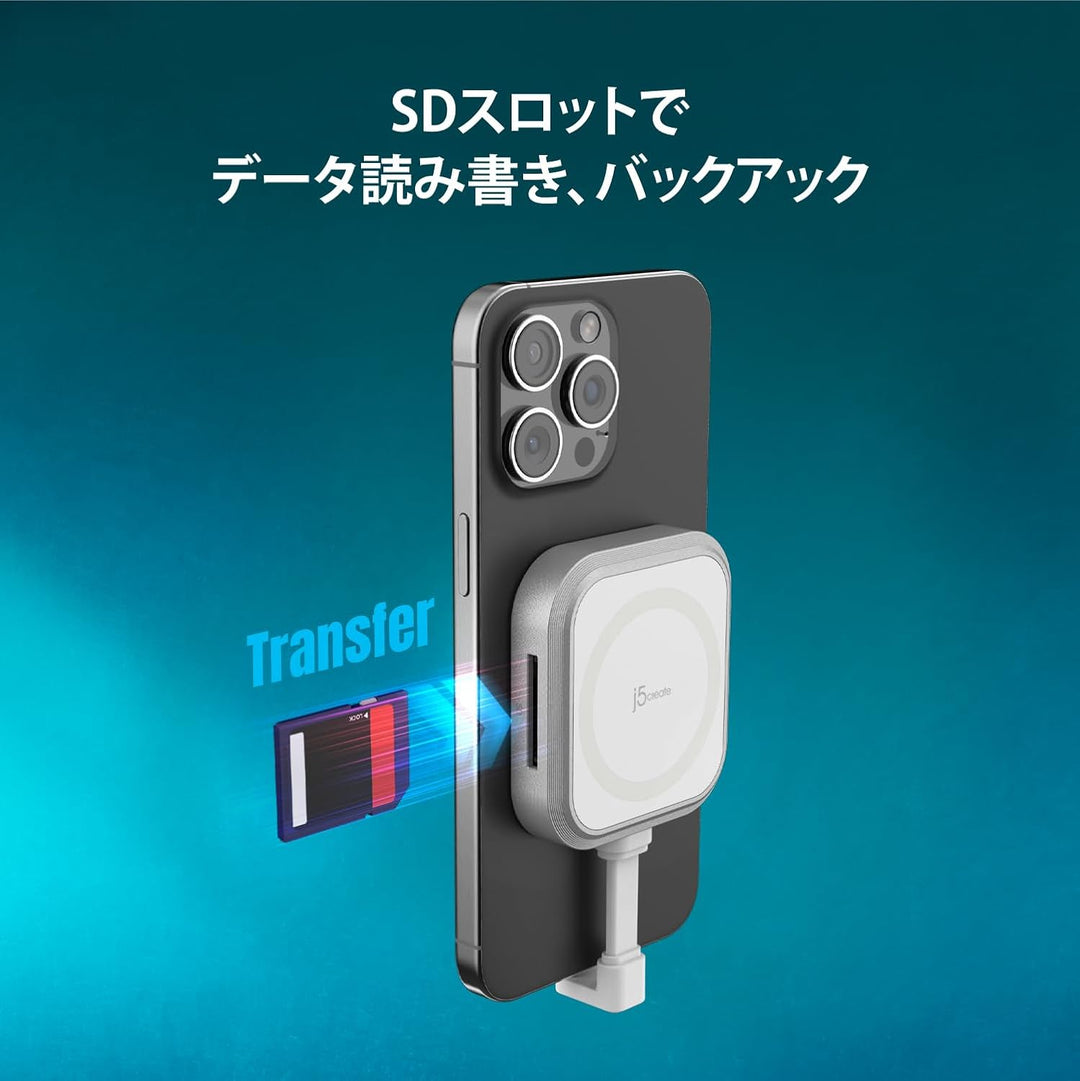 j5 create JCH168W USB Type-C iPhone専用 マグネット搭載 4in1 PD対応 マルチハブ USB A / Type-C / PD60W / SDカード 4ポート ProRes録画対応 撮影補助 ホワイト 6.1、6.7インチ対応