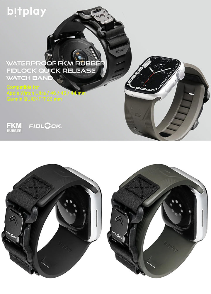 bitplay Apple Watch 49 / 46 / 45 / 44mm 防水FKMラバー製 Fidlock クイックリリースウォッチバンド